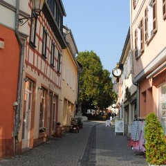 Fußgängerzone Geisenheim mit Linde im Hintergrund