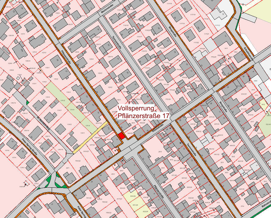 Straßenkarte mit Sperrbereich Pfläzerstraße