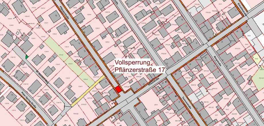 Straßenkarte mit Sperrbereich Pfläzerstraße