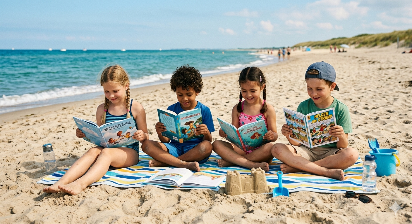 Frau liest Buch am Strand