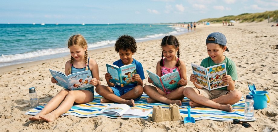 Frau liest Buch am Strand