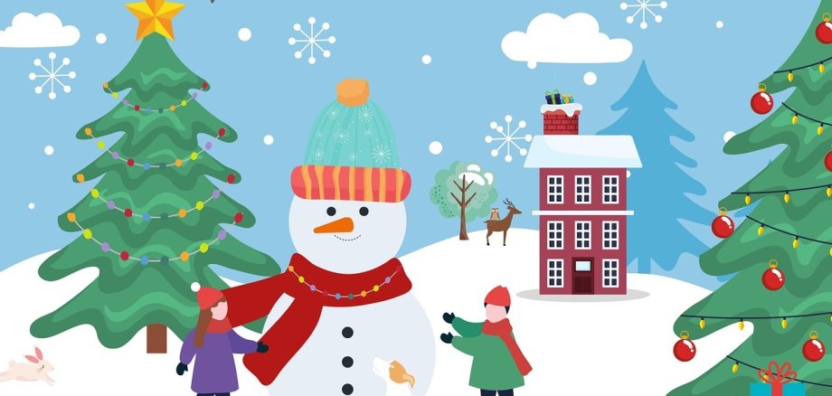 Schneemann und Winterlandschaft