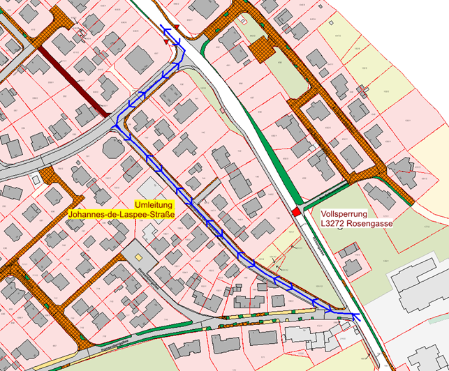 Straßenkarte mit Sperrbereich Pfläzerstraße