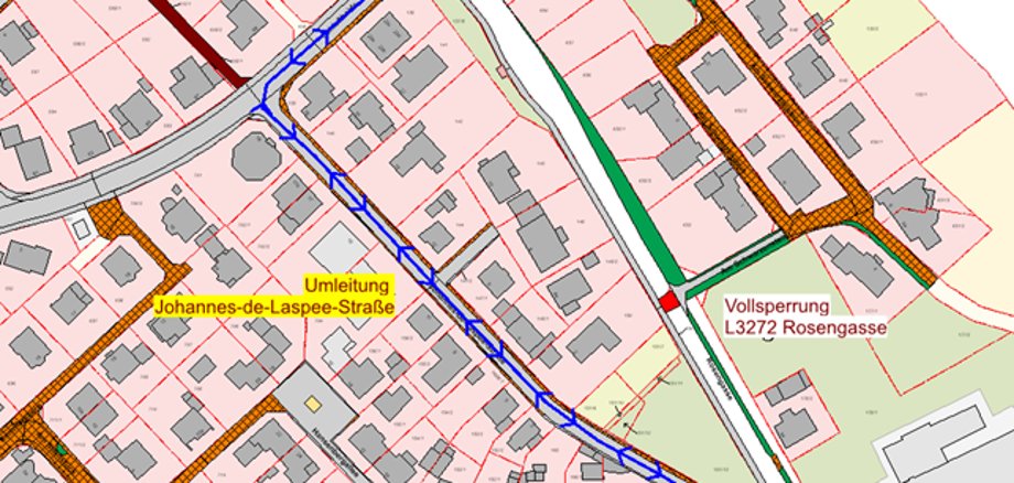 Straßenkarte mit Sperrbereich Pfläzerstraße