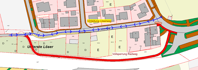 Straßenkarte mit Sperrbereich Pfläzerstraße