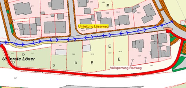 Straßenkarte mit Sperrbereich Pfläzerstraße