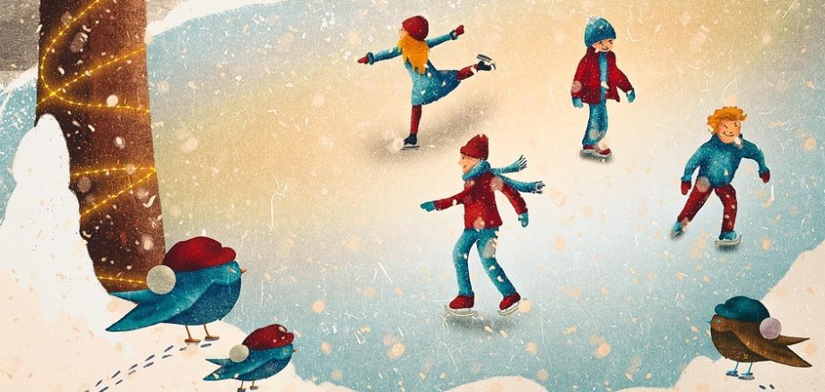 Schlittschuhläufer in Schneelandschaft