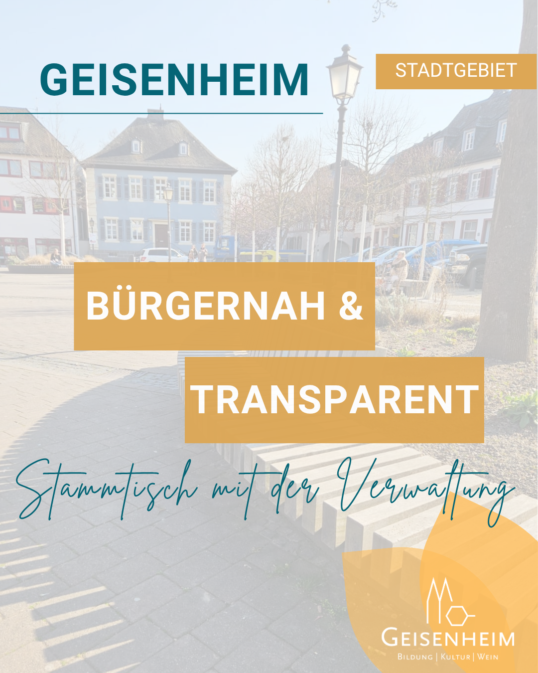 Ankündigung zum Stammtisch mit der Verwaltung in Geisenheim.