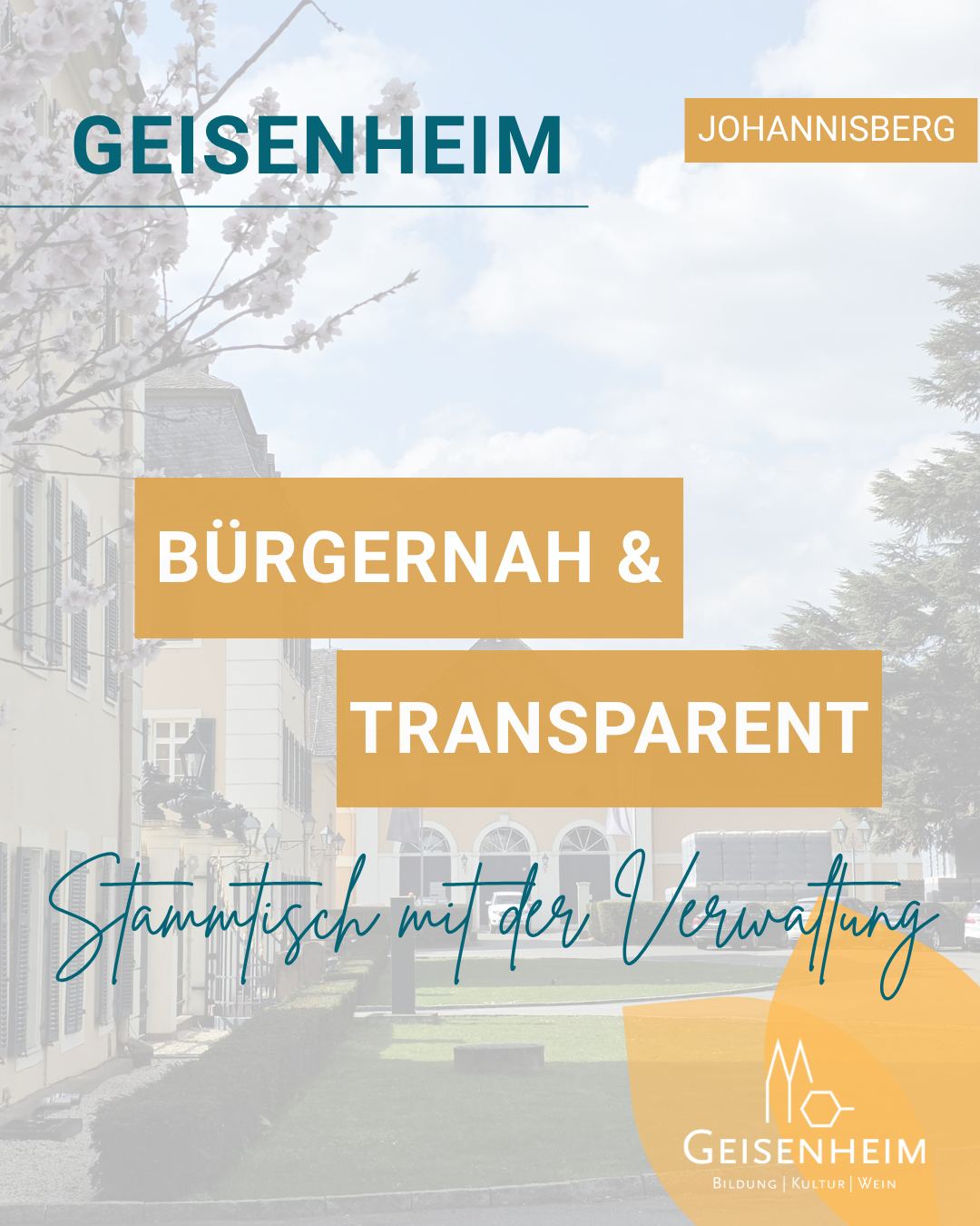 Ankündigung zum Stammtisch mit der Verwaltung in Geisenheim.