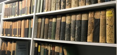 Bücherregal mit vielen alten Büchern